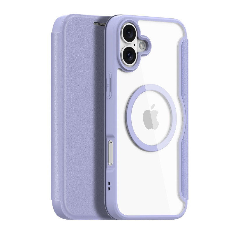 „Dux Ducis Skin X Pro iPhone 16“ dėklas su „MagSafe“ ir atverčiamu dėklu – violetinė