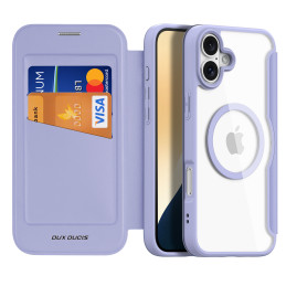 „Dux Ducis Skin X Pro iPhone 16“ dėklas su „MagSafe“ ir atverčiamu dėklu – violetinė