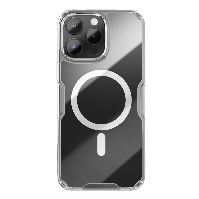 „Nillkin Nature Pro“ magnetinis dėklas su „MagSafe“ technologija, skirtas „iPhone 16“ – skaidriai baltas