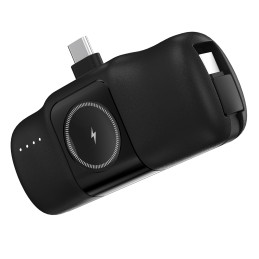 „Wozinsky WF16-YCS“ 5000mAh 15W USB-C mini išorinė baterija su integruotu USB-C laidu ir „Apple Watch“ įkrovikliu – juod...