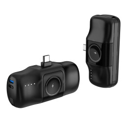 „Wozinsky WF16-YCS“ 5000mAh 15W USB-C mini išorinė baterija su integruotu USB-C laidu ir „Apple Watch“ įkrovikliu – juod...