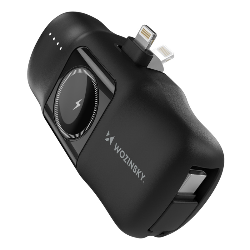 „Wozinsky WF16-YLS“ 5000mAh 15W „Lightning“ mini išorinė baterija su integruotu USB-C laidu ir „Apple Watch“ įkrovikliu ...