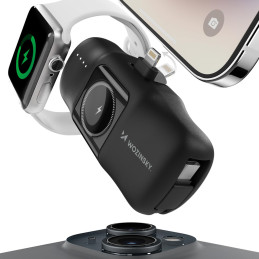 „Wozinsky WF16-YLS“ 5000mAh 15W „Lightning“ mini išorinė baterija su integruotu USB-C laidu ir „Apple Watch“ įkrovikliu ...