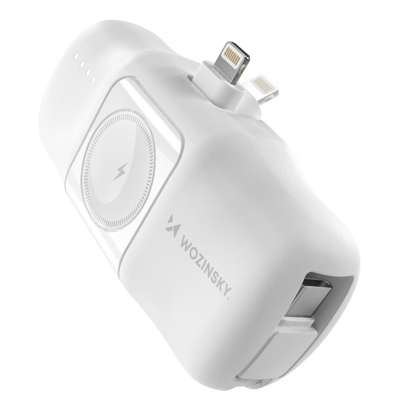 „Wozinsky WF16-YLS“ 5000mAh 15W „Lightning“ mini išorinė baterija su integruotu USB-C laidu ir „Apple Watch“ įkrovikliu ...
