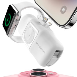 „Wozinsky WF16-YLS“ 5000mAh 15W „Lightning“ mini išorinė baterija su integruotu USB-C laidu ir „Apple Watch“ įkrovikliu ...