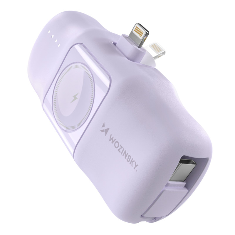 „Wozinsky WF16-YLS“ 5000mAh 15W „Lightning“ mini išorinė baterija su integruotu USB-C laidu ir „Apple Watch“ įkrovikliu ...