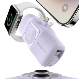 „Wozinsky WF16-YLS“ 5000mAh 15W „Lightning“ mini išorinė baterija su integruotu USB-C laidu ir „Apple Watch“ įkrovikliu ...