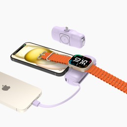 „Wozinsky WF16-YLS“ 5000mAh 15W „Lightning“ mini išorinė baterija su integruotu USB-C laidu ir „Apple Watch“ įkrovikliu ...