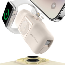 „Wozinsky WF16-YLS“ 5000mAh 15W „Lightning“ mini išorinė baterija su įmontuotu USB-C laidu ir „Apple Watch“ įkrovikliu –...