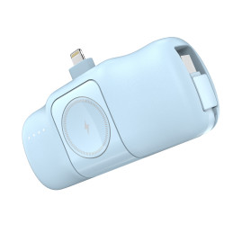 „Wozinsky WF16-YLS“ 5000mAh 15W „Lightning“ mini išorinė baterija su integruotu USB-C laidu ir „Apple Watch“ įkrovikliu ...