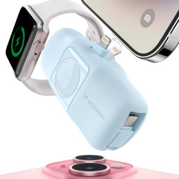 „Wozinsky WF16-YLS“ 5000mAh 15W „Lightning“ mini išorinė baterija su integruotu USB-C laidu ir „Apple Watch“ įkrovikliu ...