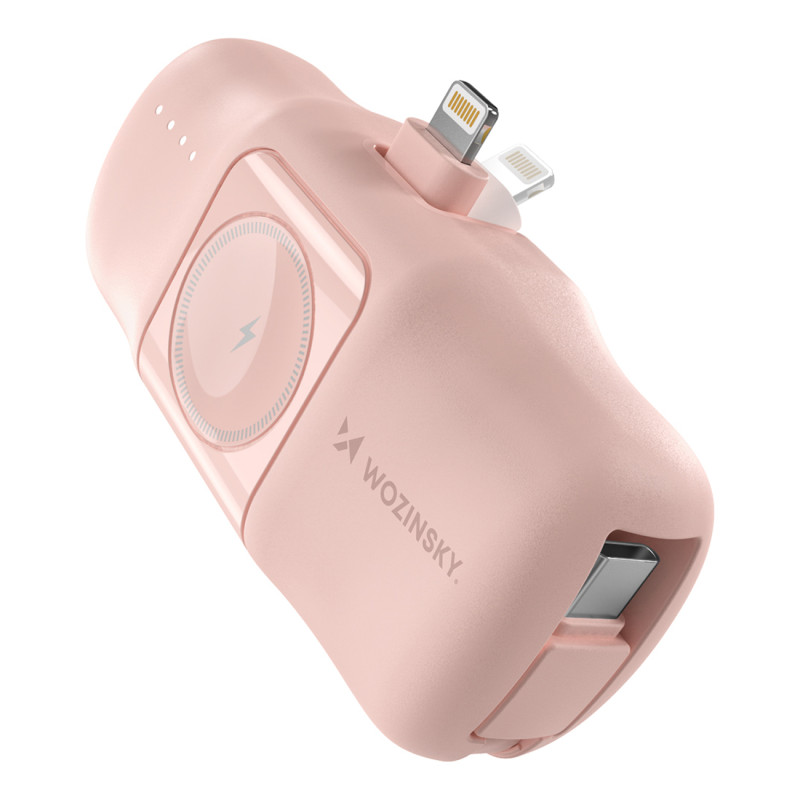 „Wozinsky WF16-YLS“ 5000mAh 15W „Lightning“ mini išorinė baterija su integruotu USB-C laidu ir „Apple Watch“ įkrovikliu ...