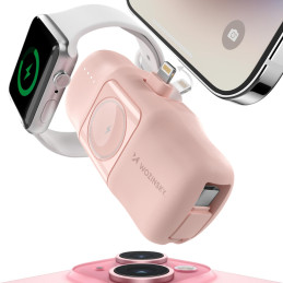 „Wozinsky WF16-YLS“ 5000mAh 15W „Lightning“ mini išorinė baterija su integruotu USB-C laidu ir „Apple Watch“ įkrovikliu ...