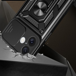 „Hybrid Armor Camshield“ šarvuotas dėklas „iPhone 16 Plus“ su kameros dangteliu ir stovu – juodas