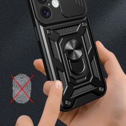 „Hybrid Armor Camshield“ šarvuotas dėklas „iPhone 16 Plus“ su kameros dangteliu ir stovu – juodas