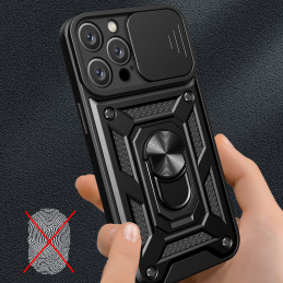 „Hybrid Armor Camshield“ šarvuotas dėklas „iPhone 16 Pro Max“ su kameros dangteliu ir stovu – juodas