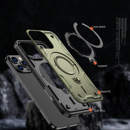 „Hybrid Armor“ madingas dėklas su „MagSafe“, skirtas „iPhone 16 Pro“ – žalias