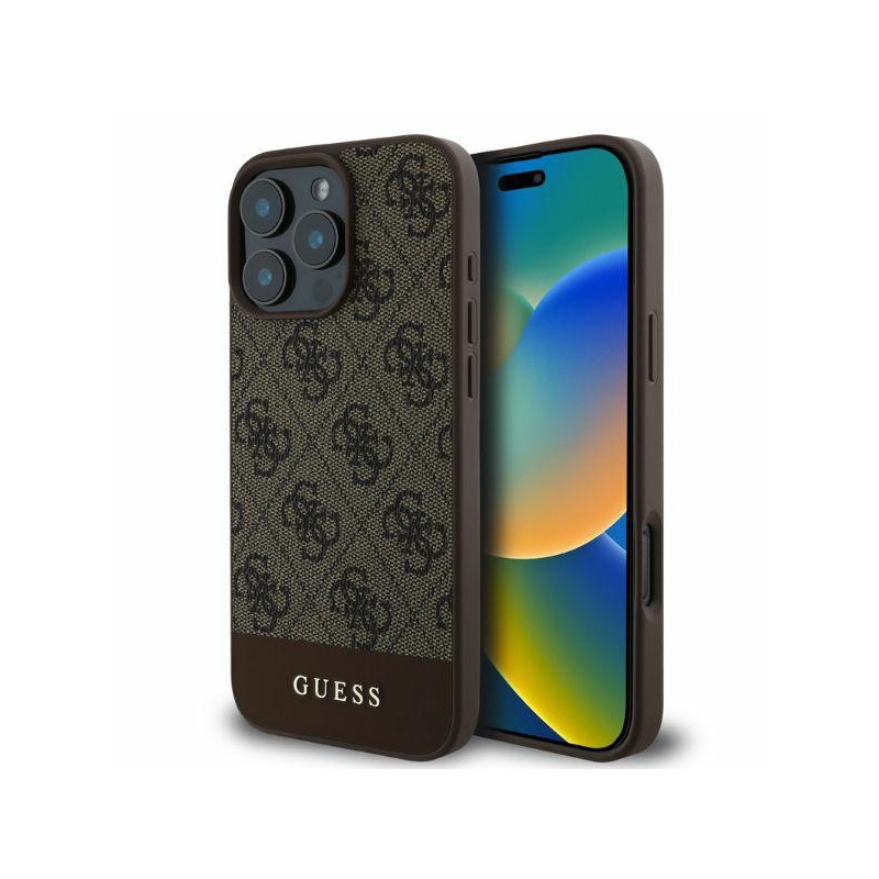 „Guess 4G Bottom Stripe“ dėklas, skirtas „iPhone 16 Pro“ – rudas