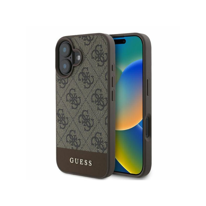 „Guess 4G Bottom Stripe“ dėklas, skirtas „iPhone 16“ – rudas