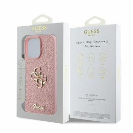 „Guess“ fiksuoto blizgučių dizaino „iPhone 16 Pro Max“ dėklas – rožinis