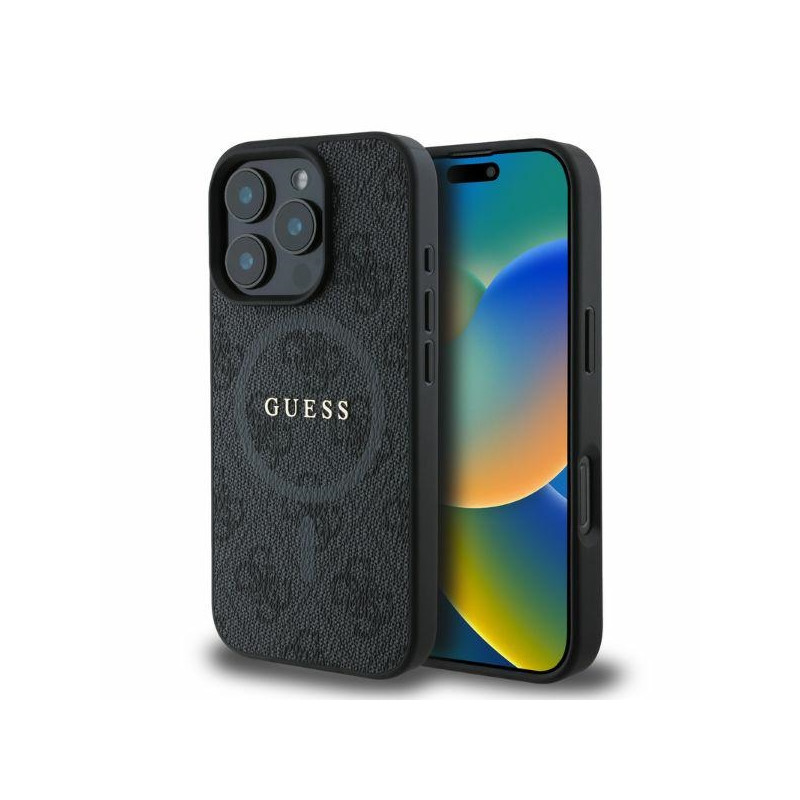 „Guess 4G Ring Classic Logo MagSafe“ dėklas, skirtas „iPhone 16 Pro“ – juodas