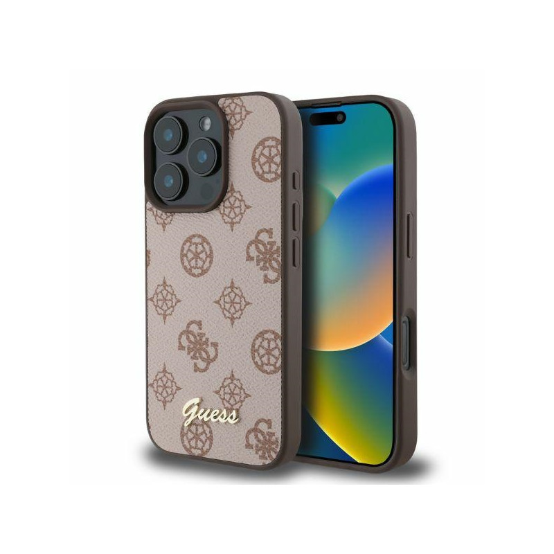 „Guess Peony Script MagSafe iPhone 16 Pro“ dėklas – rudas