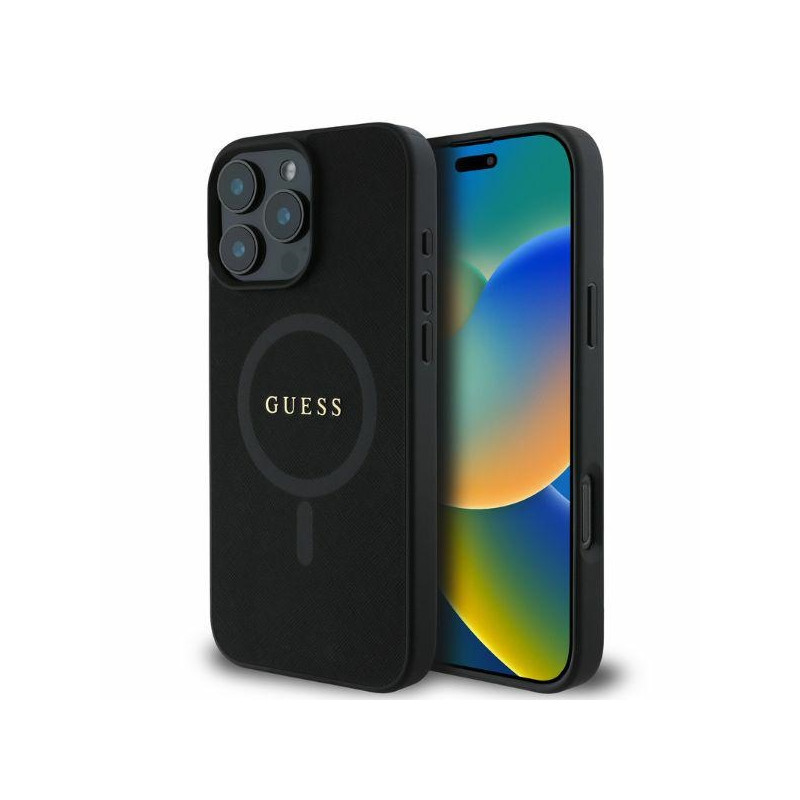 „Guess Saffiano Classic Logo MagSafe iPhone 16 Pro“ dėklas – juodas