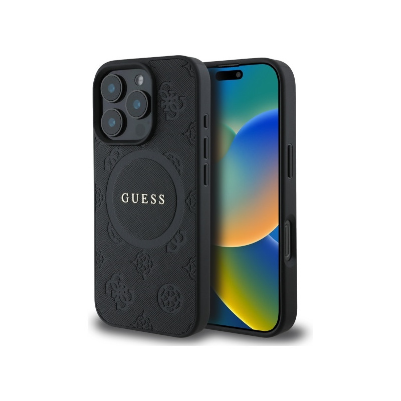 „Guess Saffiano Peony Classic Logo MagSafe iPhone 16 Pro“ dėklas – juodas