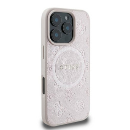 „Guess Saffiano Peony Classic Logo MagSafe iPhone 16 Pro“ dėklas – rožinis