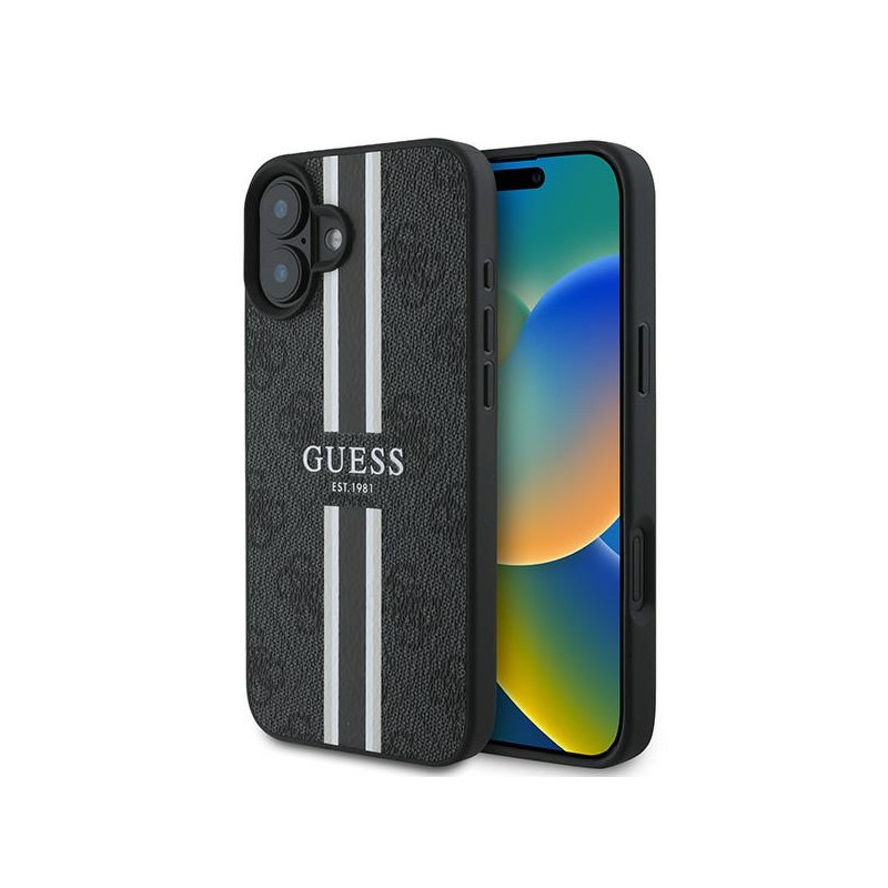 „Guess 4G“ dryžuotas „MagSafe“ dėklas, skirtas „iPhone 16 Plus“ – juodas