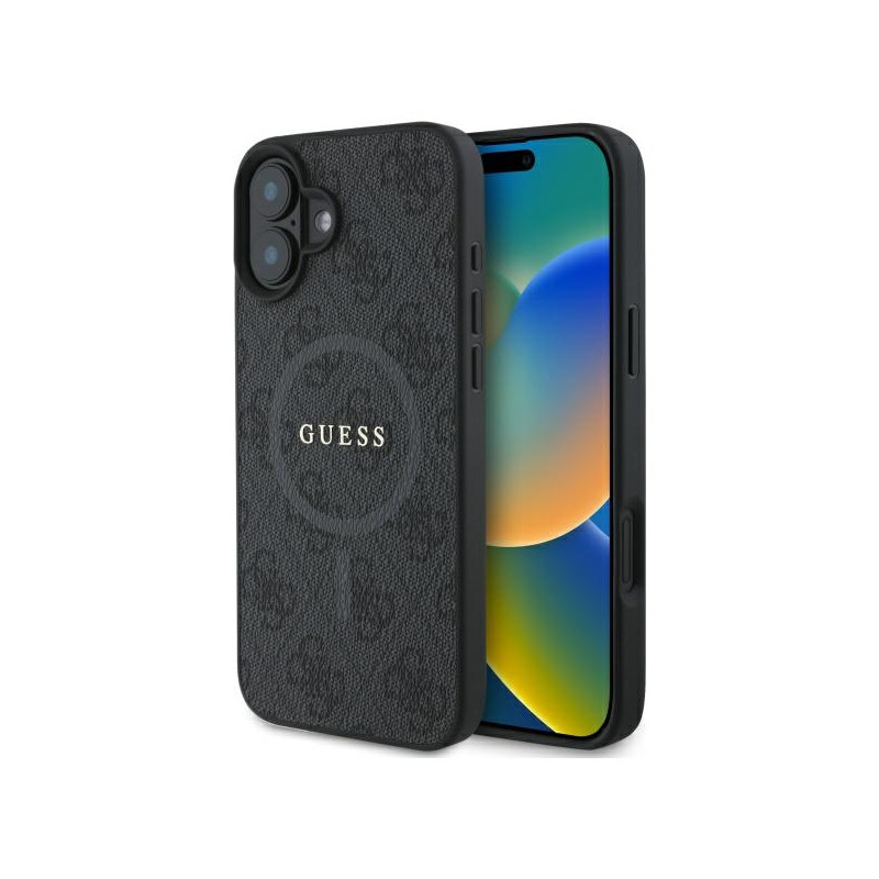 „Guess 4G Ring Classic Logo MagSafe“ dėklas, skirtas „iPhone 16“ – juodas