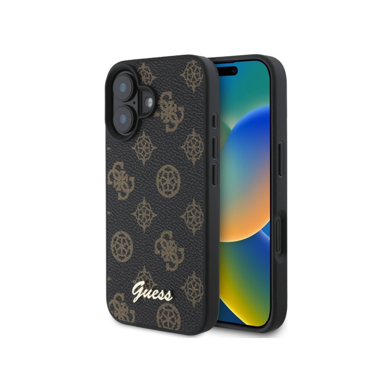 „Guess Peony Script MagSafe“ dėklas, skirtas „iPhone 16“ – juodas