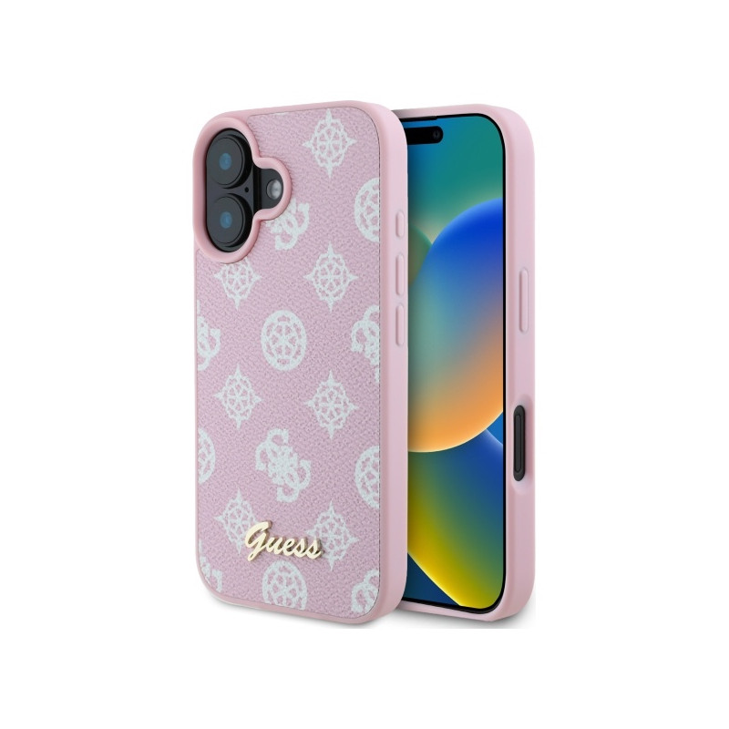 „Guess Peony Script MagSafe iPhone 16“ dėklas – rožinis
