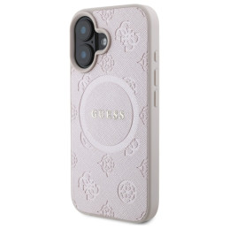 „Guess Saffiano Peony Classic Logo MagSafe iPhone 16“ dėklas – rožinis