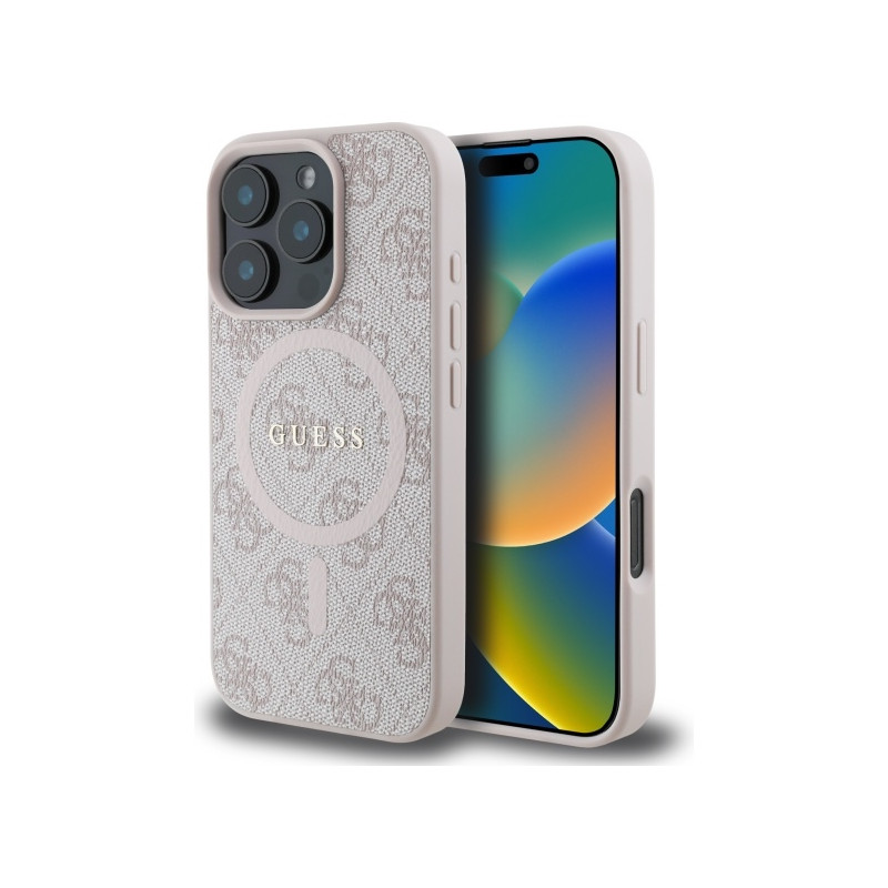 „Guess 4G Ring Classic Logo MagSafe“ dėklas, skirtas „iPhone 16 Pro Max“ – rožinis