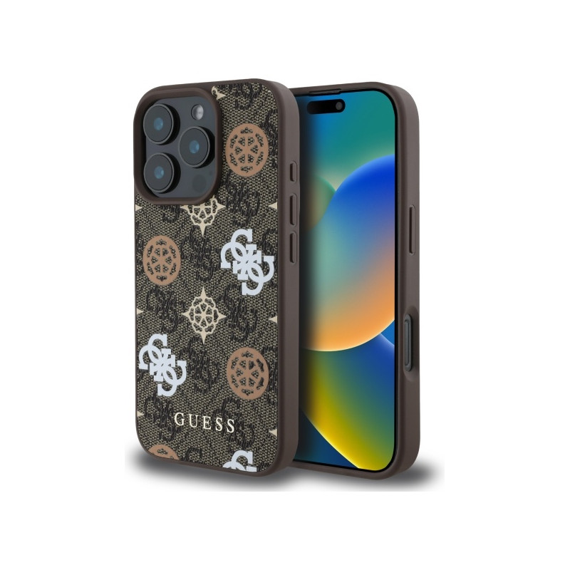 „Guess Peony“ su 4G fonu, „MagSafe“ dėklas, skirtas „iPhone 16 Pro Max“ – rudas
