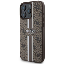„Guess 4G“ spausdintų juostelių „MagSafe“ dėklas, skirtas „iPhone 16 Pro Max“ – rudas