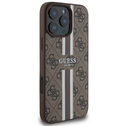 „Guess 4G“ spausdintų juostelių „MagSafe“ dėklas, skirtas „iPhone 16 Pro Max“ – rudas