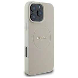 „Guess“ grūdėto aukso spalvos „MagSafe“ dėklas, skirtas „iPhone 16 Pro Max“ – smėlio spalvos