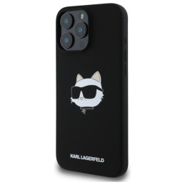 Karl Lagerfeld silikoninis „MagSafe iPhone 16 Pro“ dėklas su „Choupette“ galvos raštu – juodas
