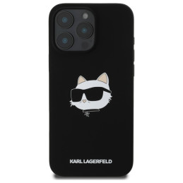 Karl Lagerfeld silikoninis „MagSafe iPhone 16 Pro“ dėklas su „Choupette“ galvos raštu – juodas
