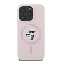 „Karl Lagerfeld“ silikoninis „Karl&Choupette Heads Ring MagSafe“ dėklas, skirtas „iPhone 16 Pro“ – rožinis
