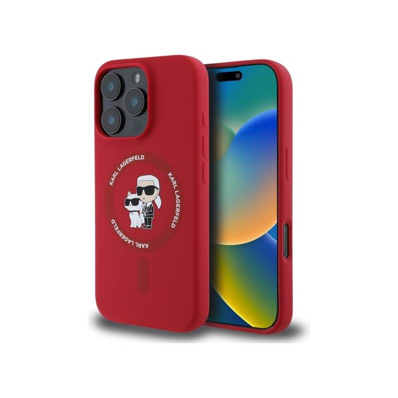 „Karl Lagerfeld“ silikoninis „Karl&Choupette Heads Ring MagSafe“ dėklas, skirtas „iPhone 16 Pro“ – raudonas