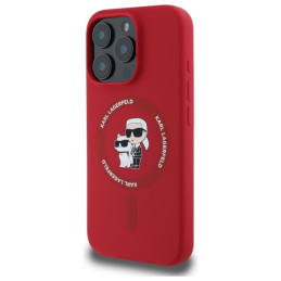 „Karl Lagerfeld“ silikoninis „Karl&Choupette Heads Ring MagSafe“ dėklas, skirtas „iPhone 16 Pro“ – raudonas