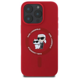 „Karl Lagerfeld“ silikoninis „Karl&Choupette Heads Ring MagSafe“ dėklas, skirtas „iPhone 16 Pro“ – raudonas