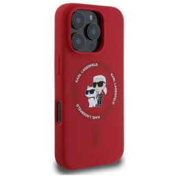„Karl Lagerfeld“ silikoninis „Karl&Choupette Heads Ring MagSafe“ dėklas, skirtas „iPhone 16 Pro“ – raudonas