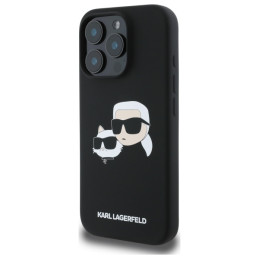 „Karl Lagerfeld“ silikoninis dėklas su galvučių spauda „MagSafe“, skirtas „iPhone 16 Pro“ – juodas