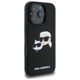 „Karl Lagerfeld“ silikoninis dėklas su galvučių spauda „MagSafe“, skirtas „iPhone 16 Pro“ – juodas