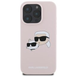 „Karl Lagerfeld“ silikoninis dėklas su galvučių spauda „MagSafe“, skirtas „iPhone 16 Pro“ – rožinis