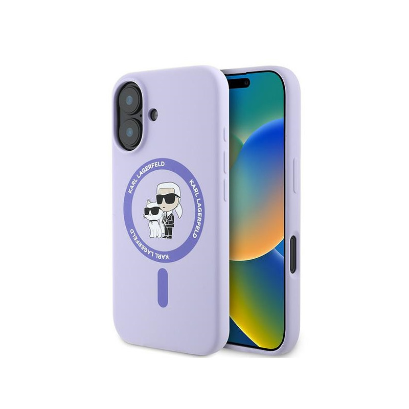 „Karl Lagerfeld“ silikoninis „Karl&Choupette Heads Ring MagSafe“ dėklas, skirtas „iPhone 16 Plus“ – violetinis